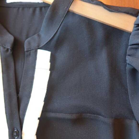 ANNE FONTAINE women top black ruffle white formal sheer button long sleeve 40 10 - Picture 6 of 13